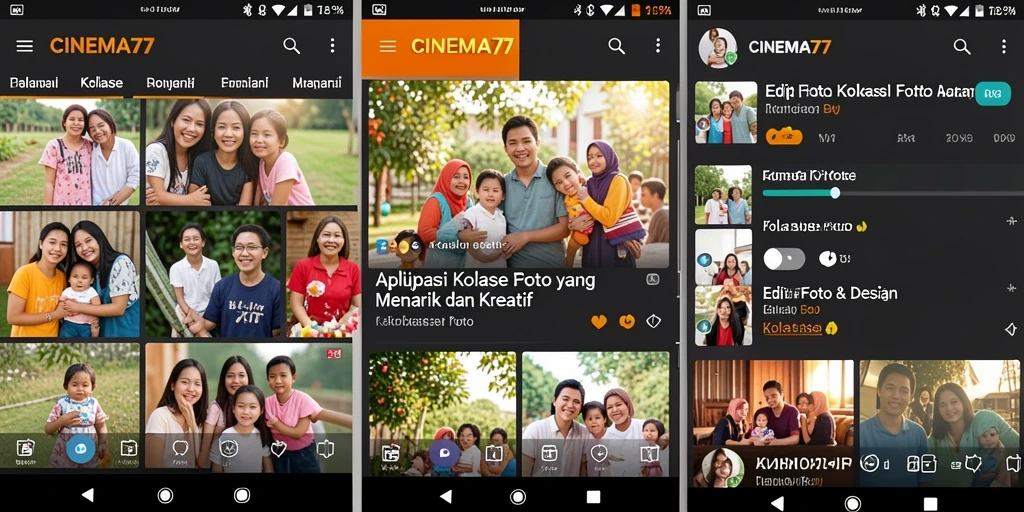 Tampilan antarmuka aplikasi CINEMA77 untuk kolase foto yang menarik.