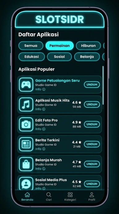 Tampilan katalog aplikasi slotsidr
